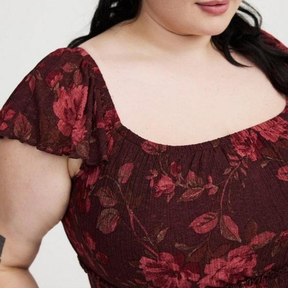 Torrid Floral Burgundy Mini Dress Sz 0X L/XL Maroon Fall Autumn Roses - Picture 3 of 7